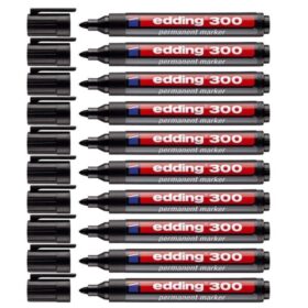 BOITE DE 10 MARQUEURS PERMANENTS Edding 300 pointe ronde 1,5 - 3 mm noir