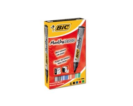 boite de 4 marqueurs Permanents BIC 2000 Conical (Couleurs assorties)